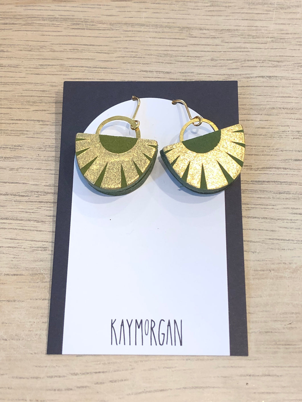 Small drop semi circle earrings olive & gold