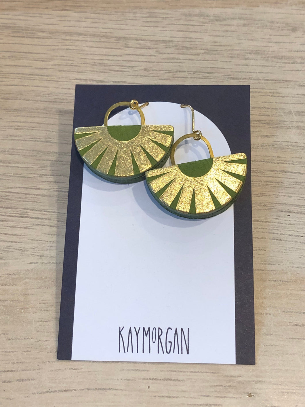 Medium drop semi circle earrings olive & gold