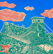 Load image into Gallery viewer, Bridge & Pink Clouds Lino Print