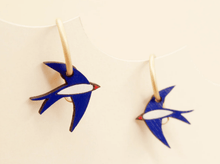 Load image into Gallery viewer, Navy Blue Swallow Hoop Earrings