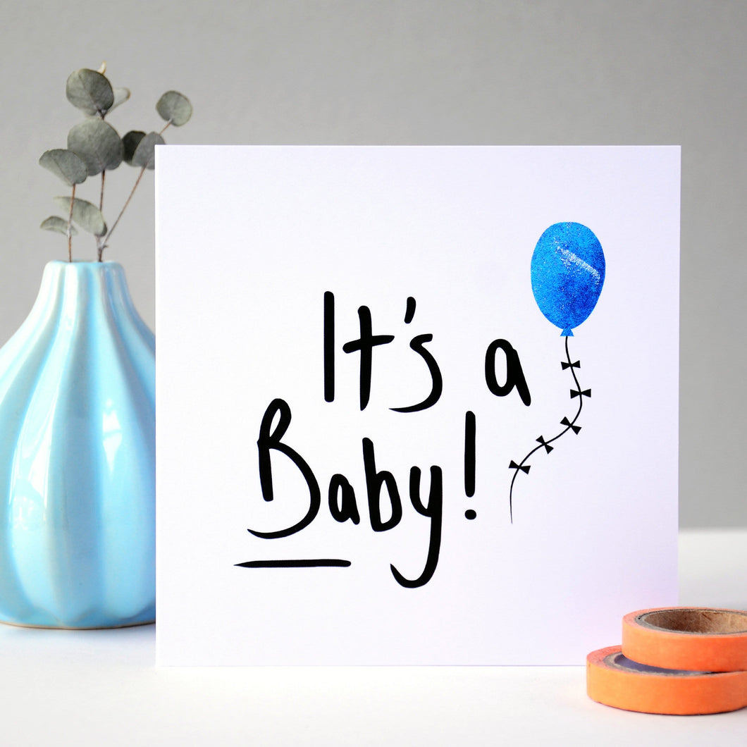 It's a baby! Blue Balloon Greetings Card