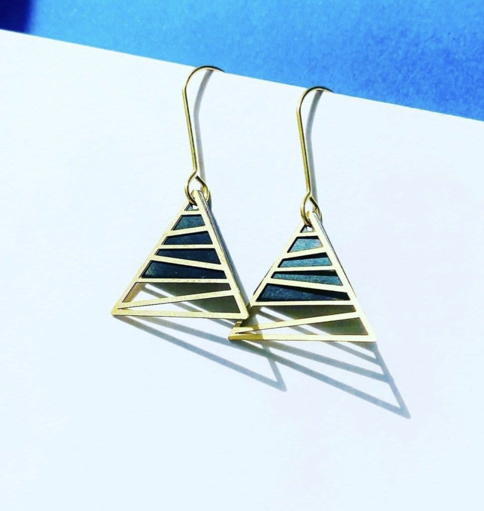 Striped triangle with black triangle earrings
