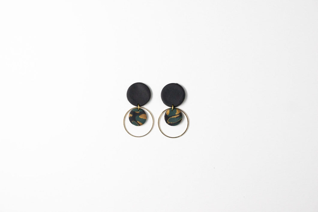 ANGELA: Green Black & Gold earrings