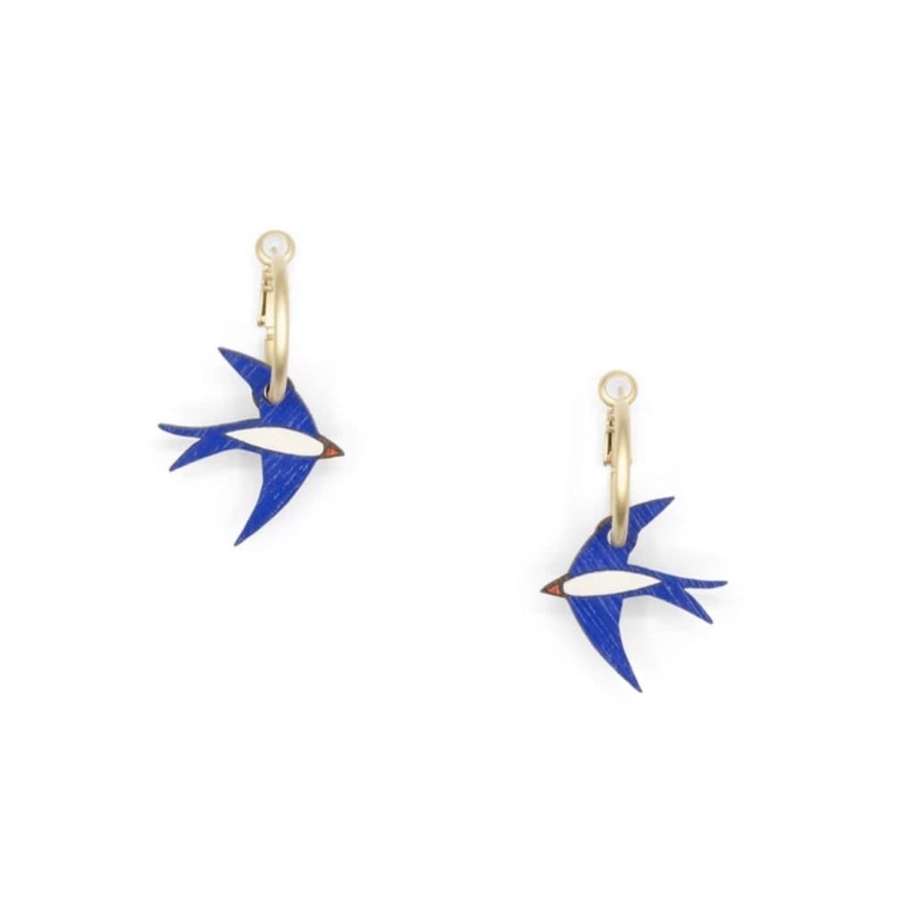 Blue Swallow Hoop Earrings