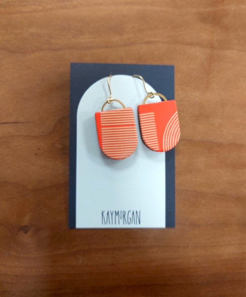 Tab earrings long fluoro orange and peach arches