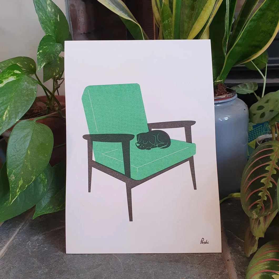 Green Puppy Naps riso print