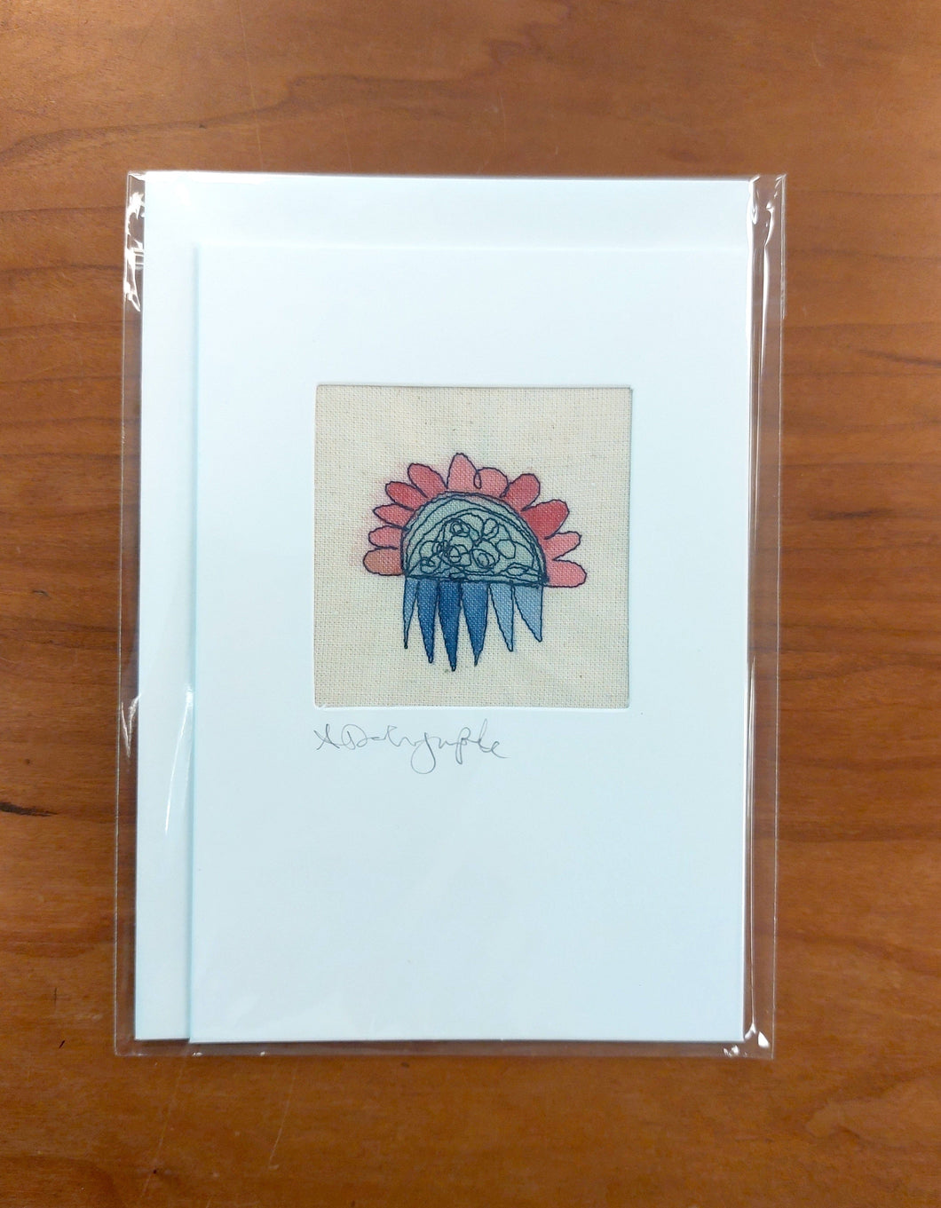 Embroidered Card - pink and blue