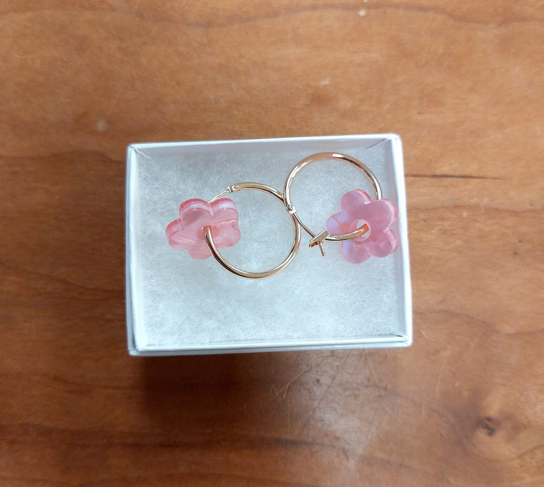 Floral Hoops - pink marble