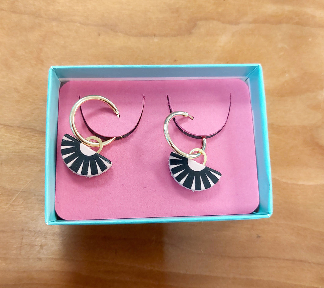 Black and pink fan Hoop Charms