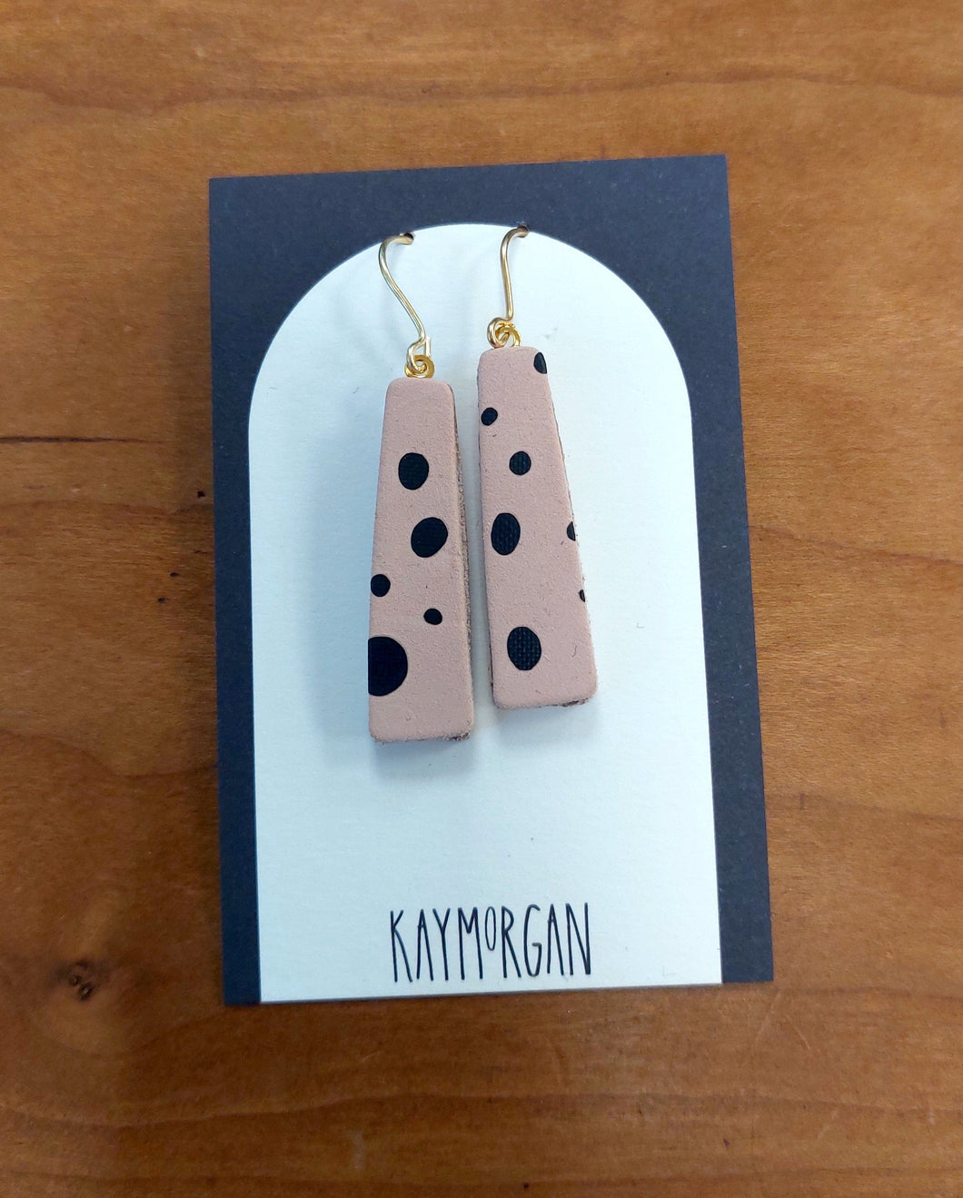 Taper Drop Earrings- Pink with black dots