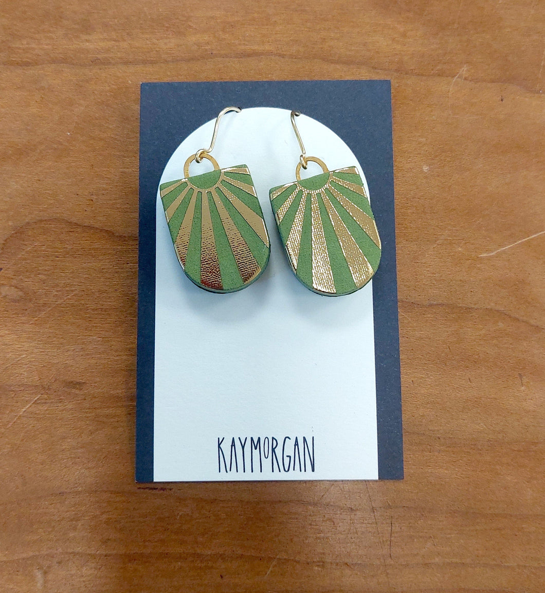 Tab earrings long green and olive