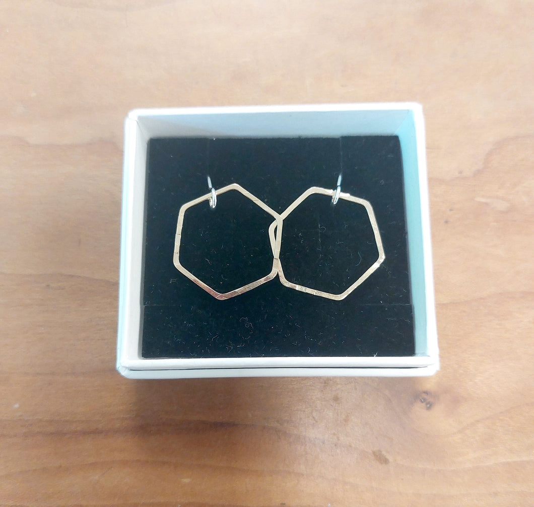 Brass medium Hexagon Earrings