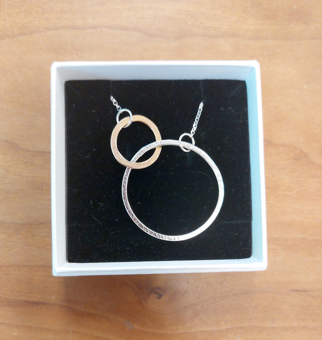 Large silver & rose gold connecting Rings Necklace