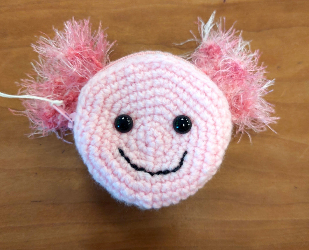 Handmade pink axolotl Crochet purse