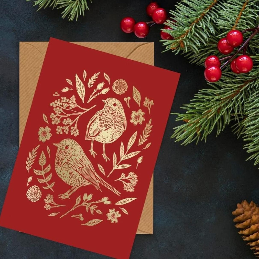 Christmas gold Robins