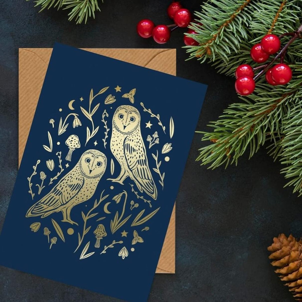 Christmas gold Owls