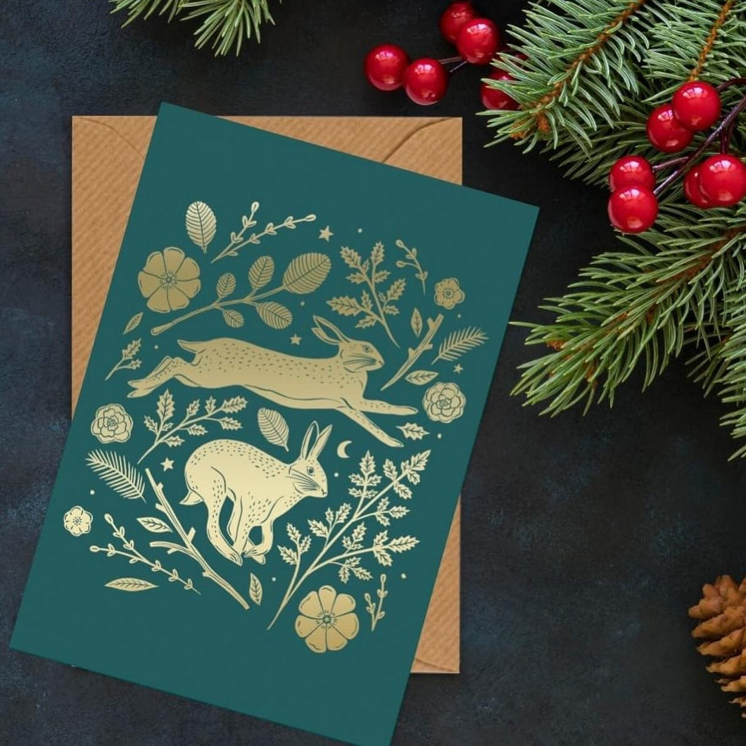 Christmas gold Hares