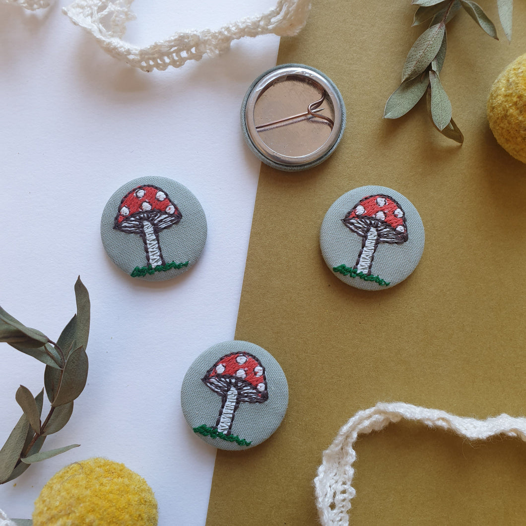 Mushroom embroidered pin badge