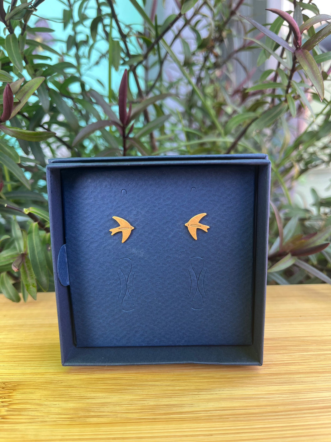 Swallows 24K Gold Stud Earrings