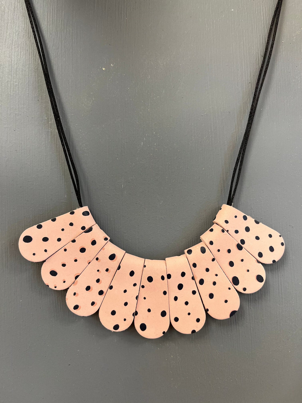 Large Petal Necklace - Pink / Black Dots