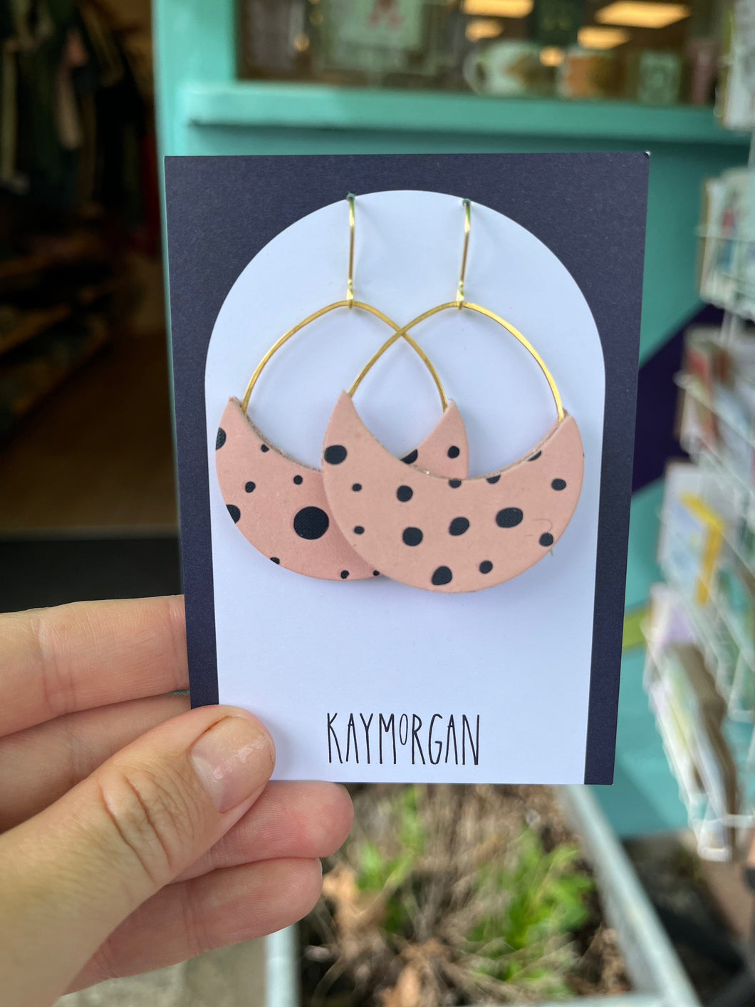 Moon Drop Earrings - Pink & Black Dots