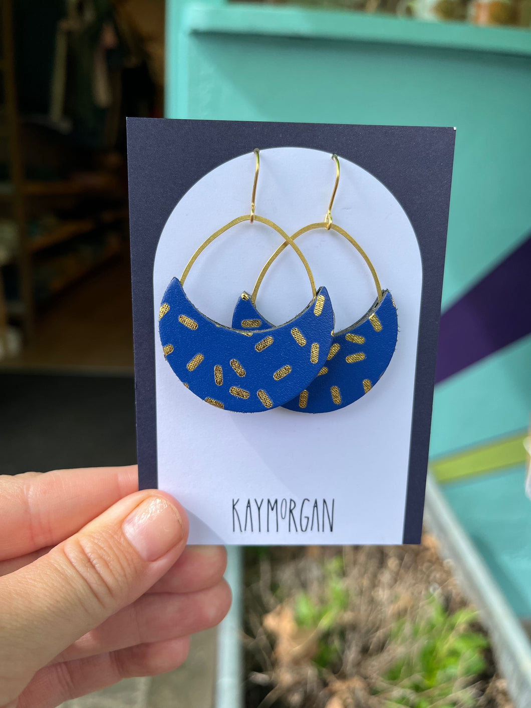 Drop Moon Earrings - Blue
