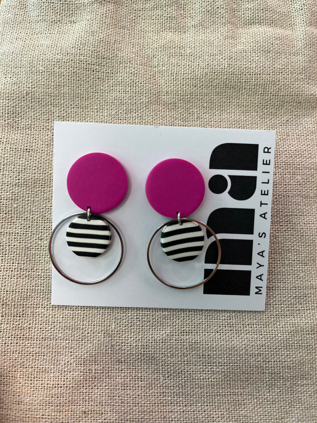 Angela / Hot Pink & Stripes - Silver