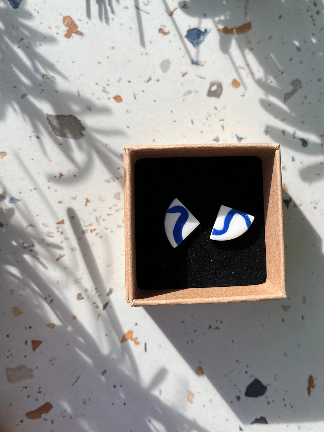 Curved Triangle Studs - Blue/ Cream