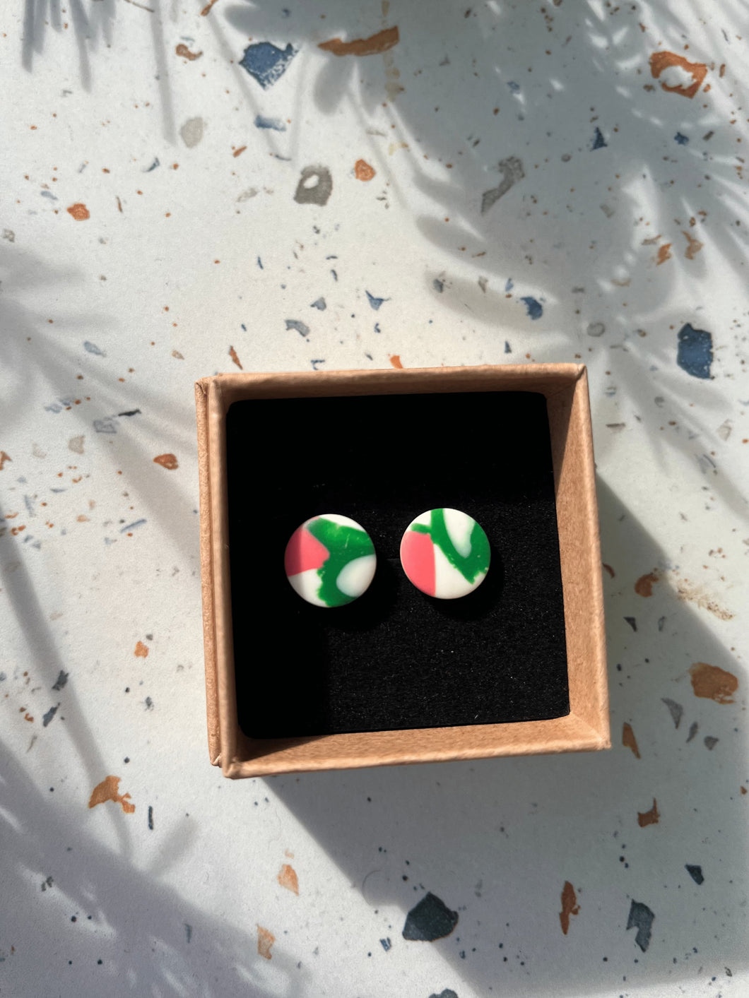 Abstract Stud Earrings - Pink/ Green