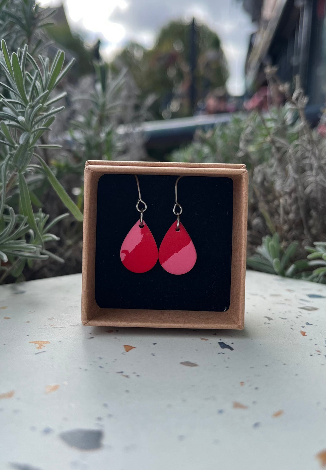 Teardrop Earrings- Red/ Pink