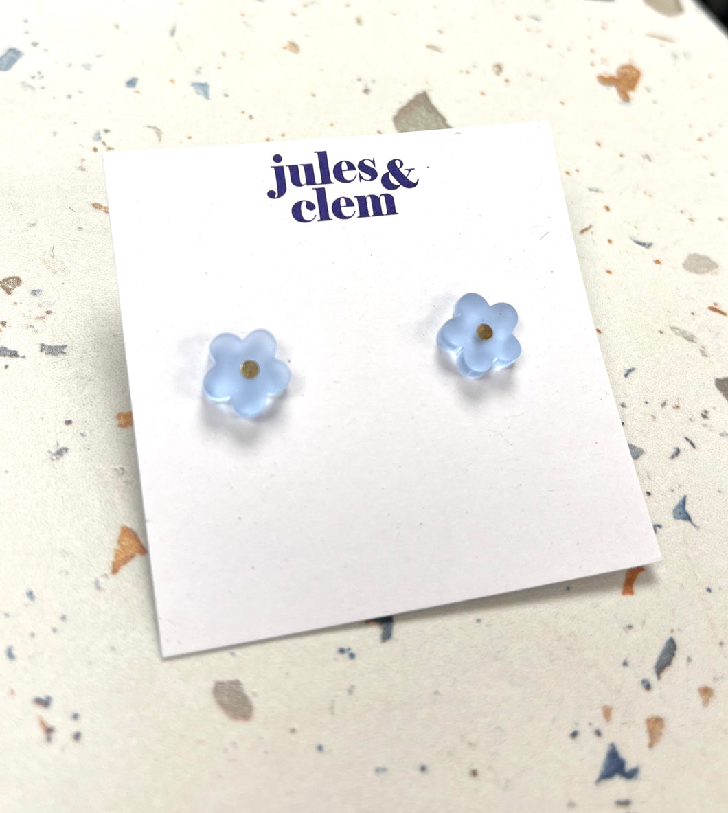Mini Flower Stud Earrings - Light Blue