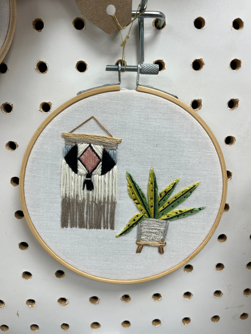 Hand embroidered tapestry and cactus mini hoop