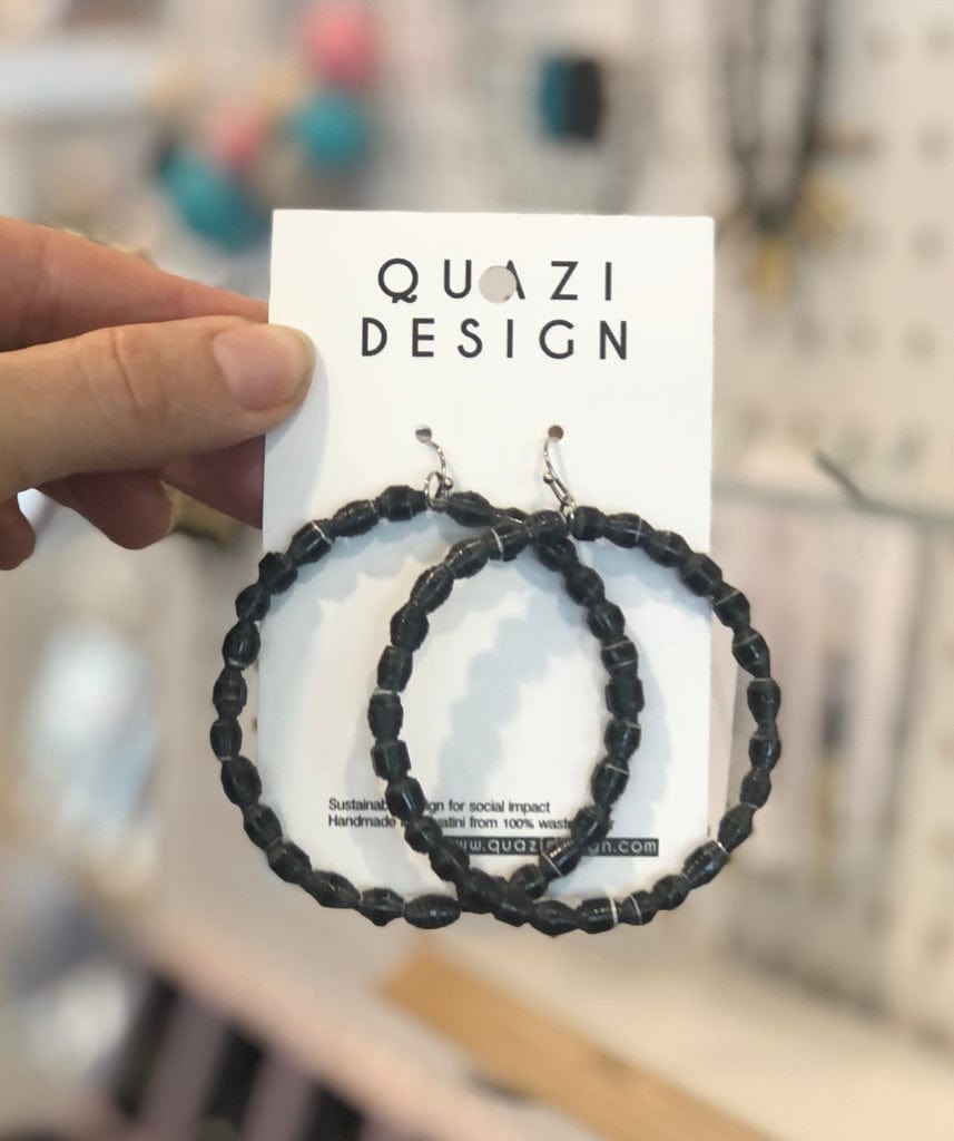 Large Bead Hoop handmade paper earrings - Black