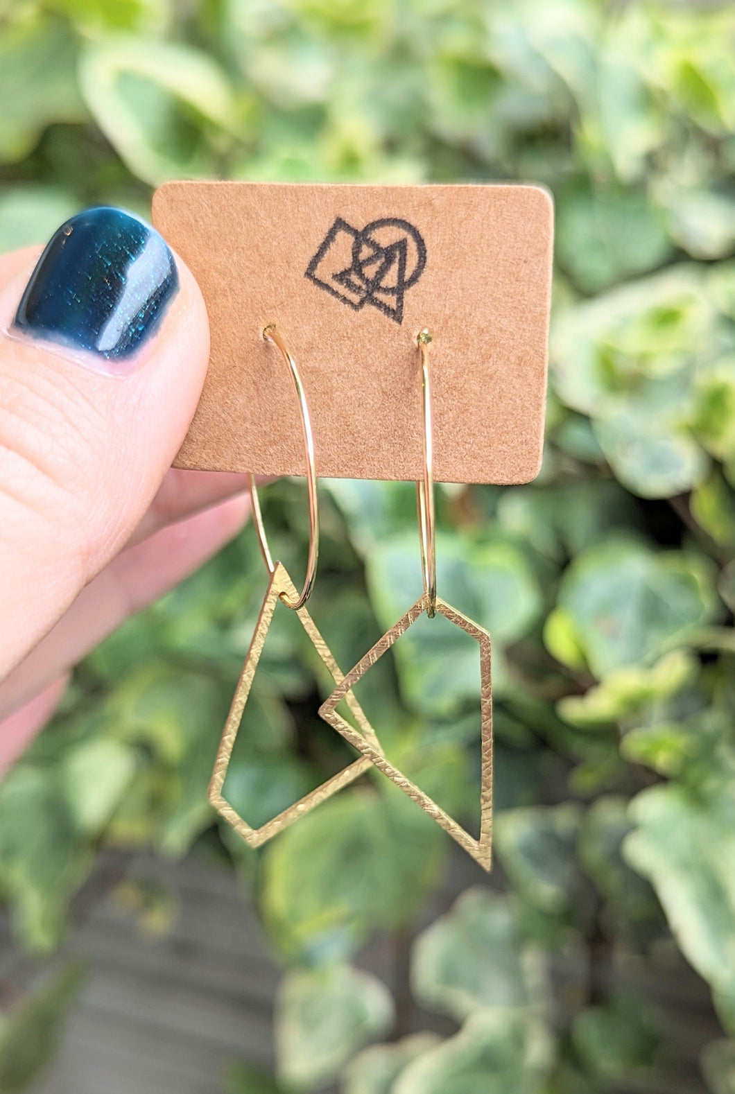 Irregular Textured Brass Shape on Gold Plated Hoops