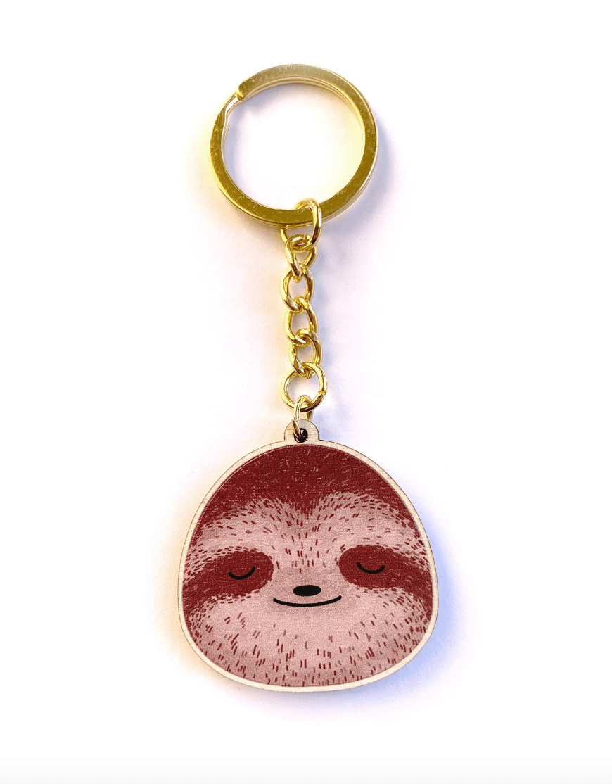 Sleepy Sloth Wooden Keyring