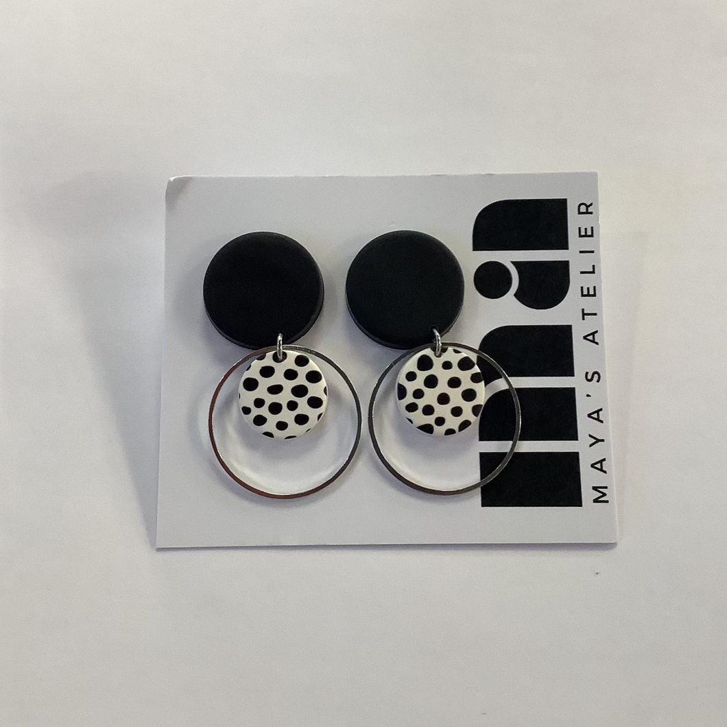 ANGELA: Dalmatian & Black Earrings