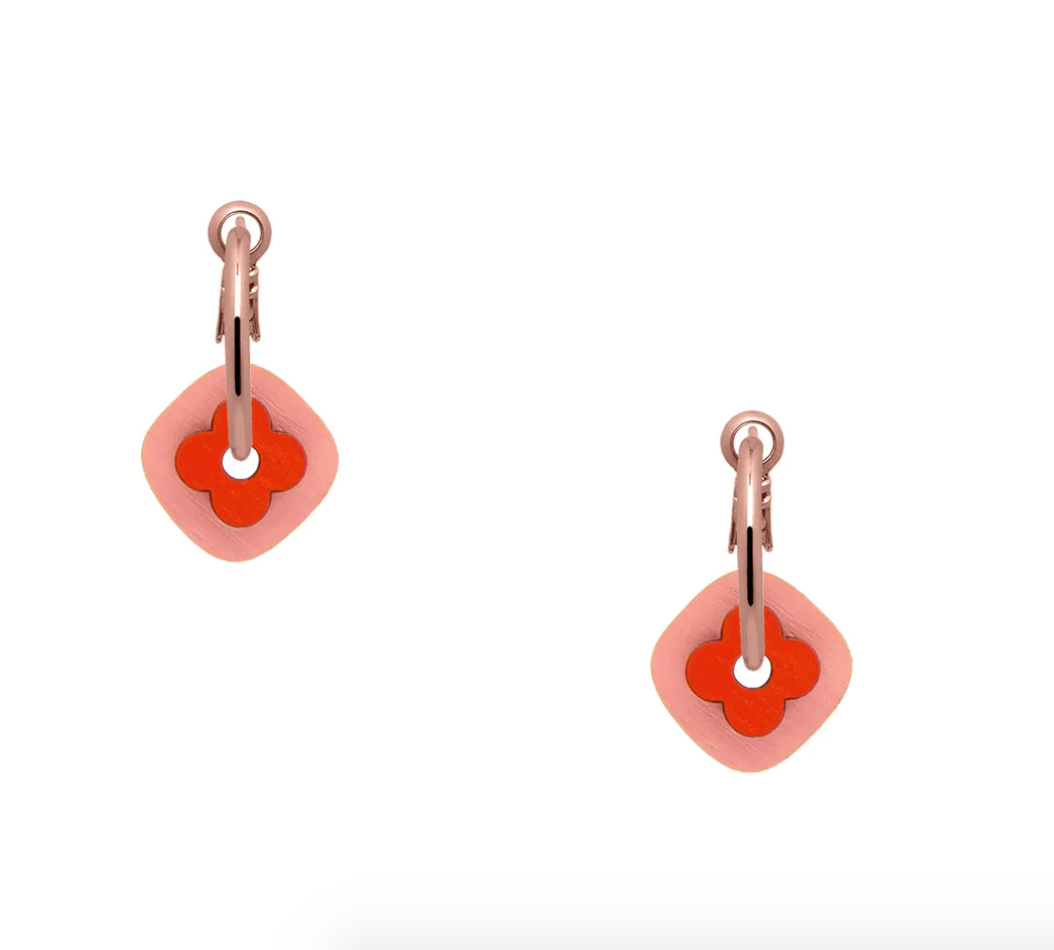 Flower Tile Earrings -  Red & Pink