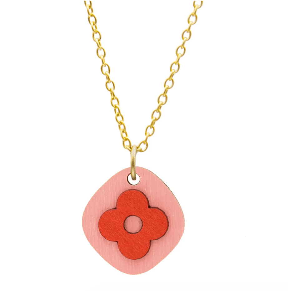 Flower Tile Necklace - Red & Pink
