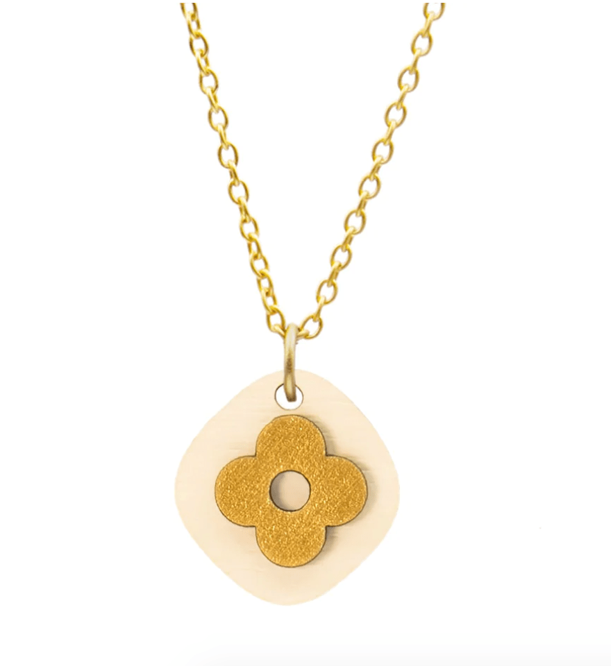 Flower Tile Necklace - White & Gold