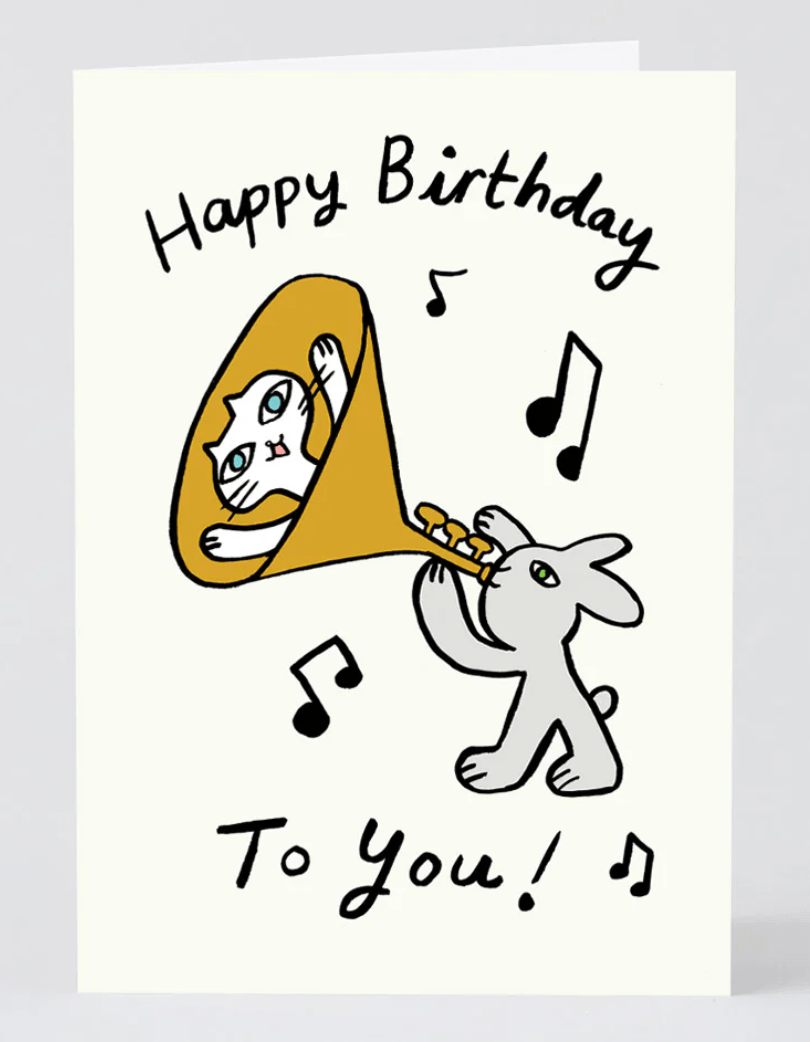 happy birthday cat trumpet