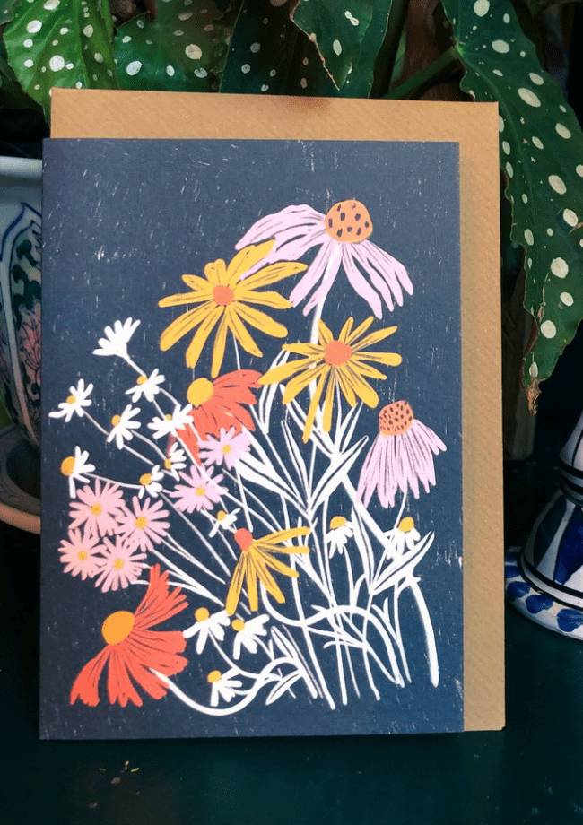 pink floral (black background) card
