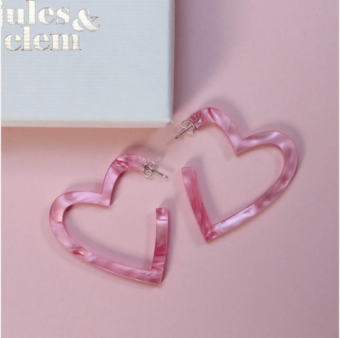heart hoops - pink marble