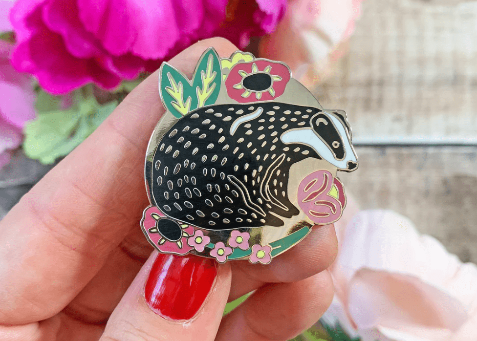 Badger & Flowers Enamel Pins