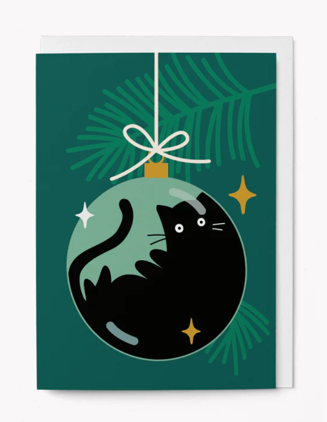Green Cat Bauble card