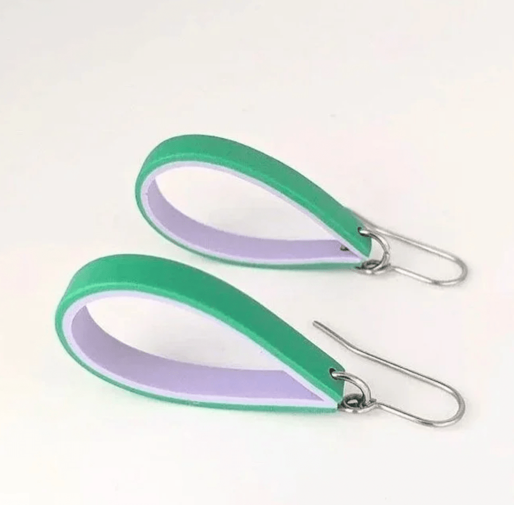 Dangle Loop Earrings - Green/ Lilac