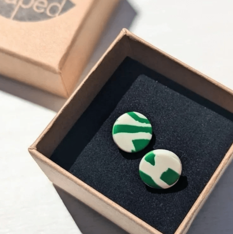 Abstract Round Studs - Green/ Cream