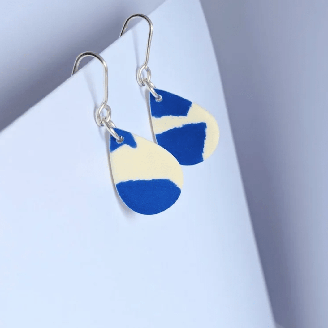 Teardrop Earrings - Blue / Off white