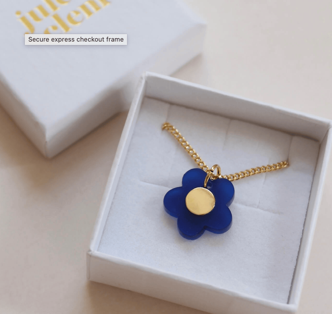 Floral Pendant with Brass Inlay - Blue