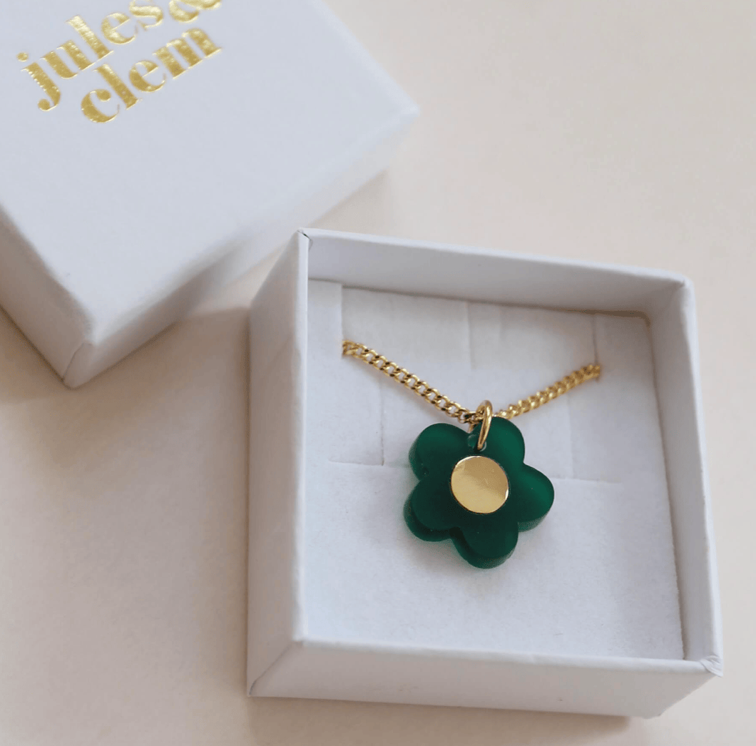 Flower Pendant with Brass Inlay - Green