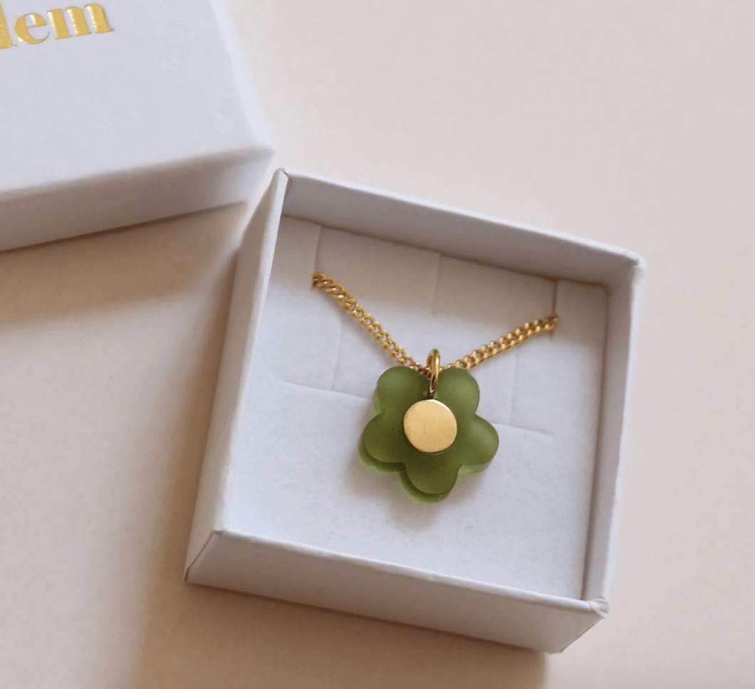 Flower Pendant with Brass Inlay - Light Green